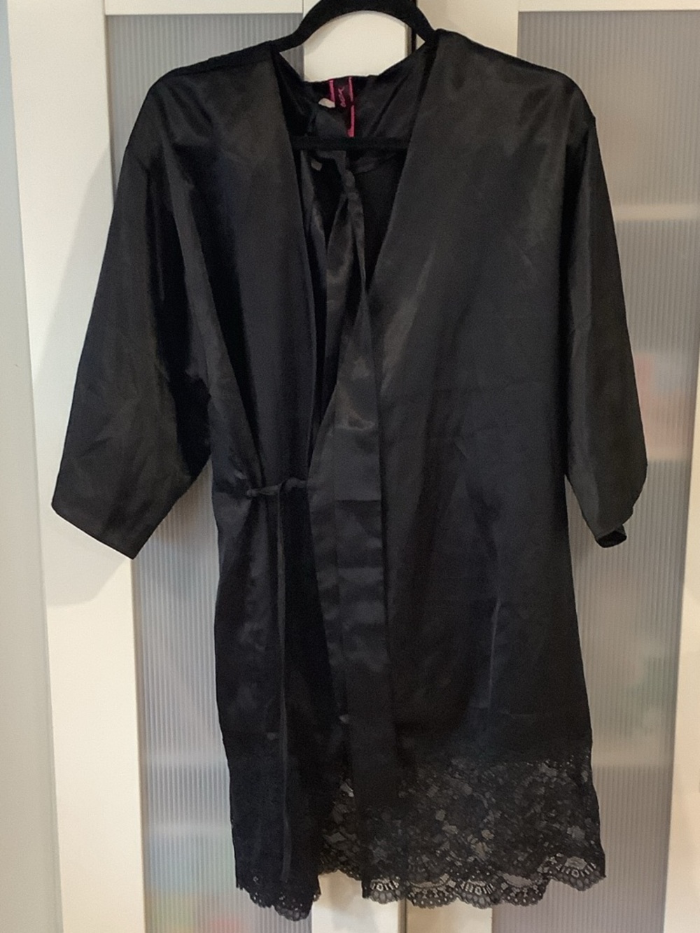 La Senza Black Satin Robe with Pink Logo Tag